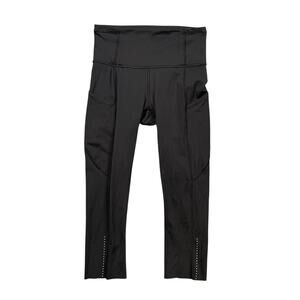 Lululemon Leggings Womens 4 Black Fast & Free Crop II Stash Pockets Reflective